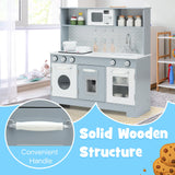 HONEY JOY Kids Kitchen Playset, Wooden Pretend Cooking Playset w/Stove, Fridge, Microwave