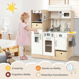 HONEY JOY Kids Play Kitchen, Wooden Pretend Kitchen Set w/Deluxe LED Lighting Effects