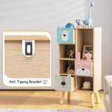 HONEY JOY Kids Bookshelf, Toy Box Storage Chest w/4 Compartments, 3 Sliding Drawers & Anti-toppling Design