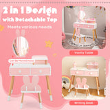 HONEY JOY Kids Vanity Table and Stool Set Makeup Dressing Desk w/Storage Shelf