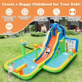 HONEY JOY Inflatable Water Slide, 9-in-1 Water Park Jumping Castle W/Ring-toss Game, Volleyball Area