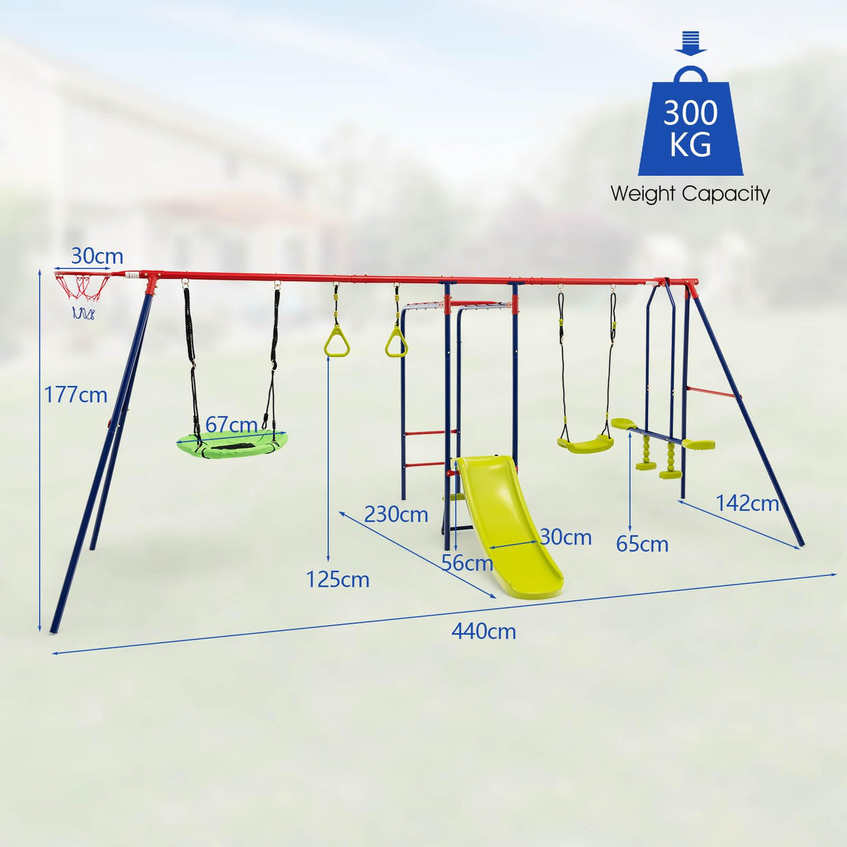 HONEY JOY 7-in-1 Kids Swing Set with 2 Swings, Slide, Fun Glider, Gym Rings