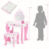 HONEY JOY Kids Vanity Table & Stool Set, 2-in-1 Princess Pretend Play Makeup Dressing Table Set w/Mirror & Drawer