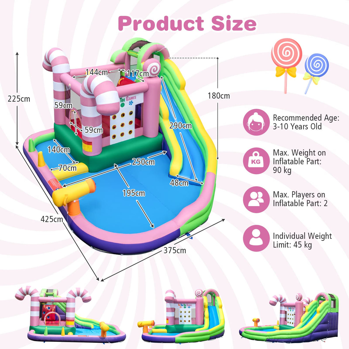 HONEY JOY Inflatable Water Slide, Wet Dry Inflatable Water Park Jumping Castle w/Long Slide (Without Blower)