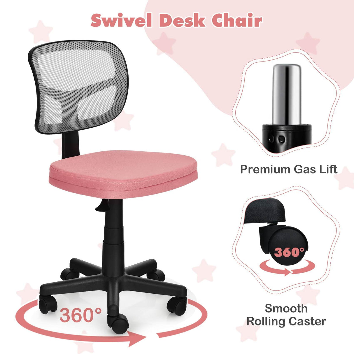 Kids Swivel Desk Computer Chair Home Office Adjustable Children Mesh Study Chair