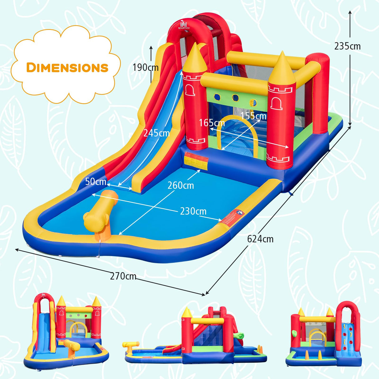 HONEY JOY Inflatable Water Slide, Outdoor Water Park Bouncy House with Ring-tossing