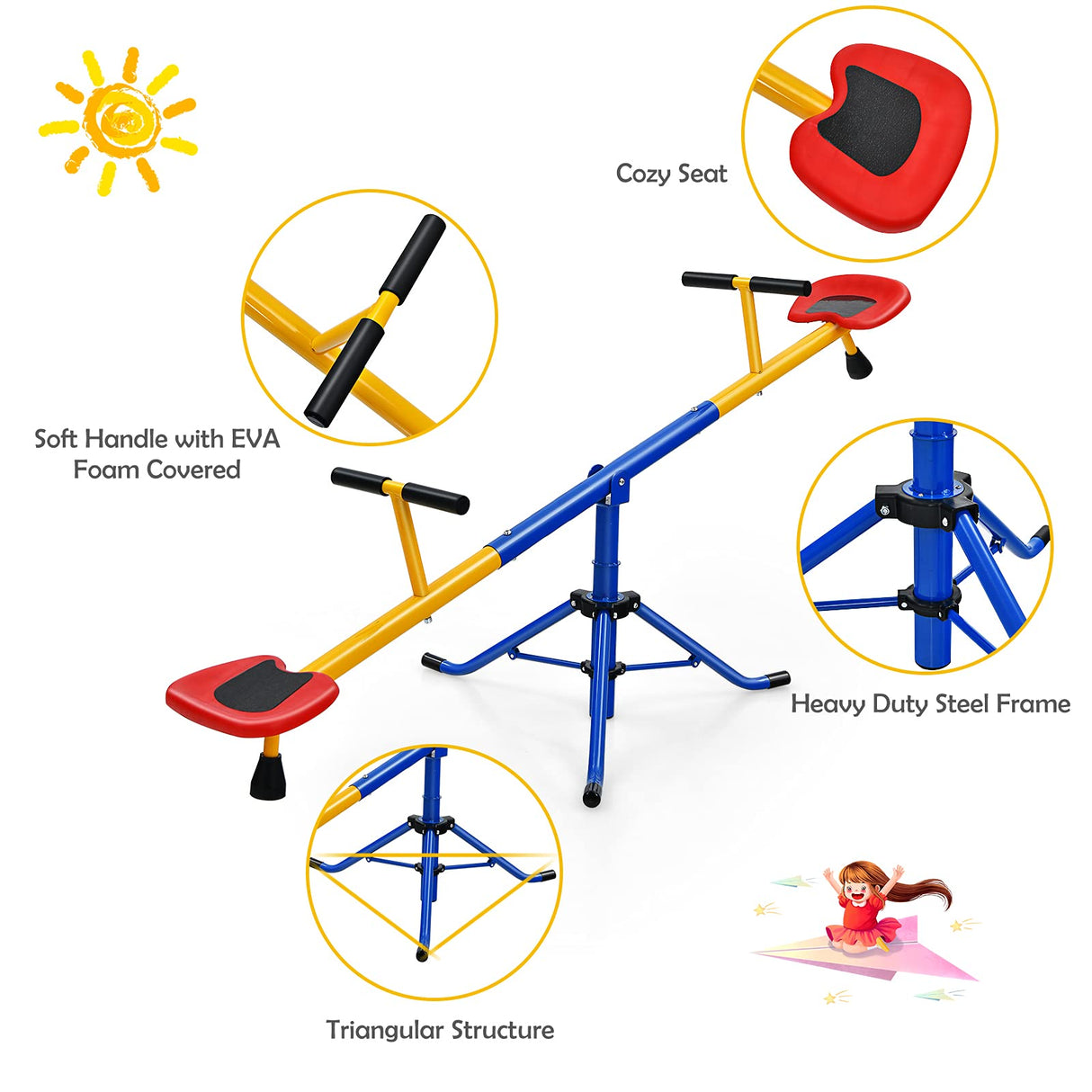 HONEY JOY Kids Seesaw, Swivel Teeter Totter Playground Equipment for Children w/360 Degree Rotation