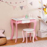 HONEY JOY Kids Vanity Table & Stool Set, Girls Makeup Dressing Desk Chair