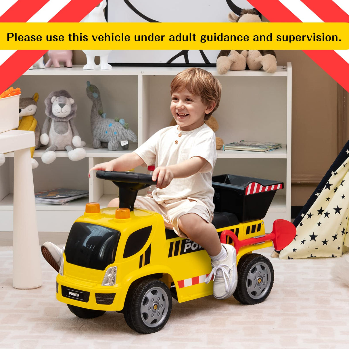 HONEY JOY Kids Ride On Car, Ride On Truck Toy w/Steering Wheel, Flash Lights, Siren Sound & Music