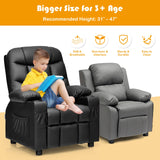 HONEY JOY Kids Recliner Chair with Cup Holder, Adjustable Leather Lounge Armchair w/Footrest Cup