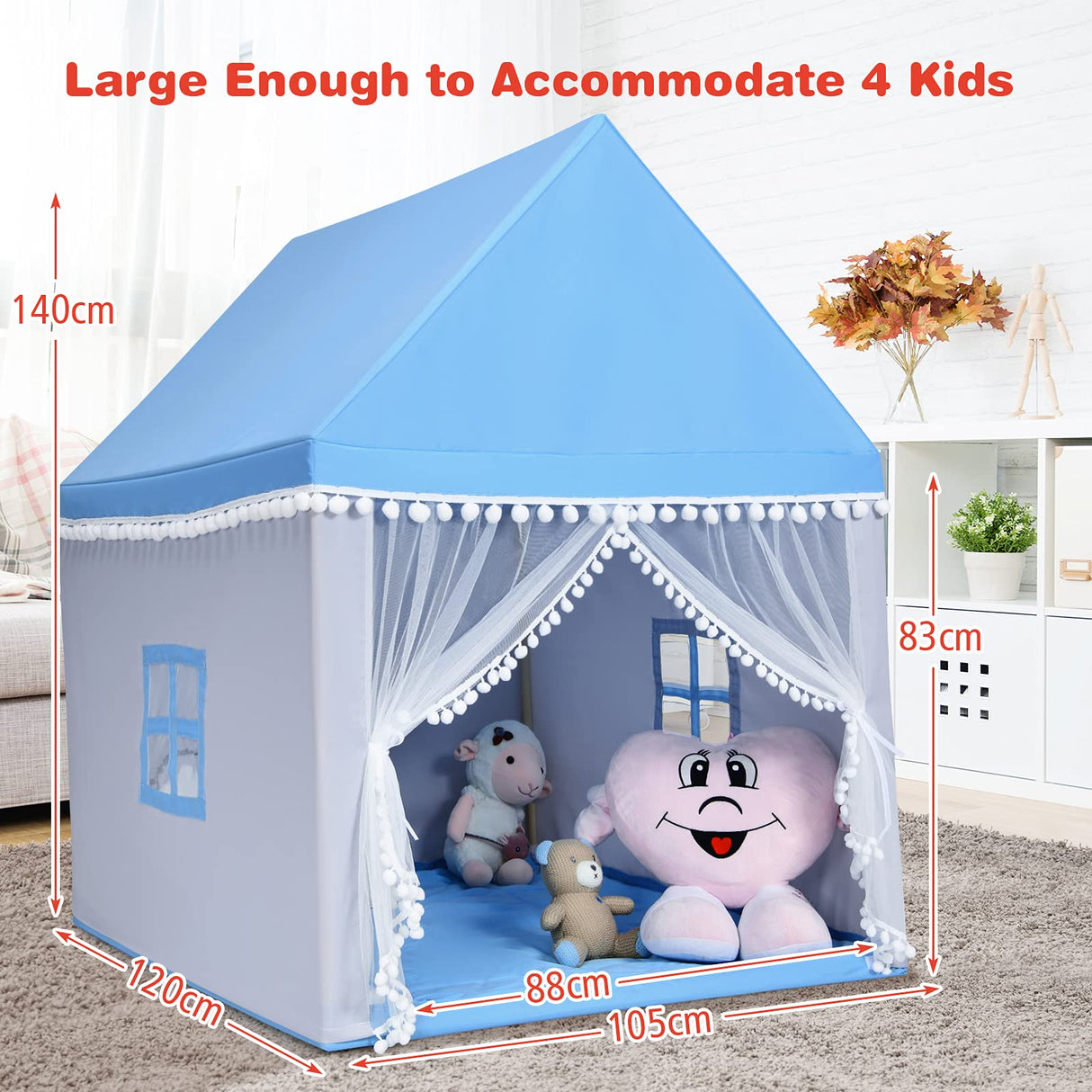 BABY JOY Kids Play Tent, Children Play House w/Solid Wood Frame & Cotton Mat