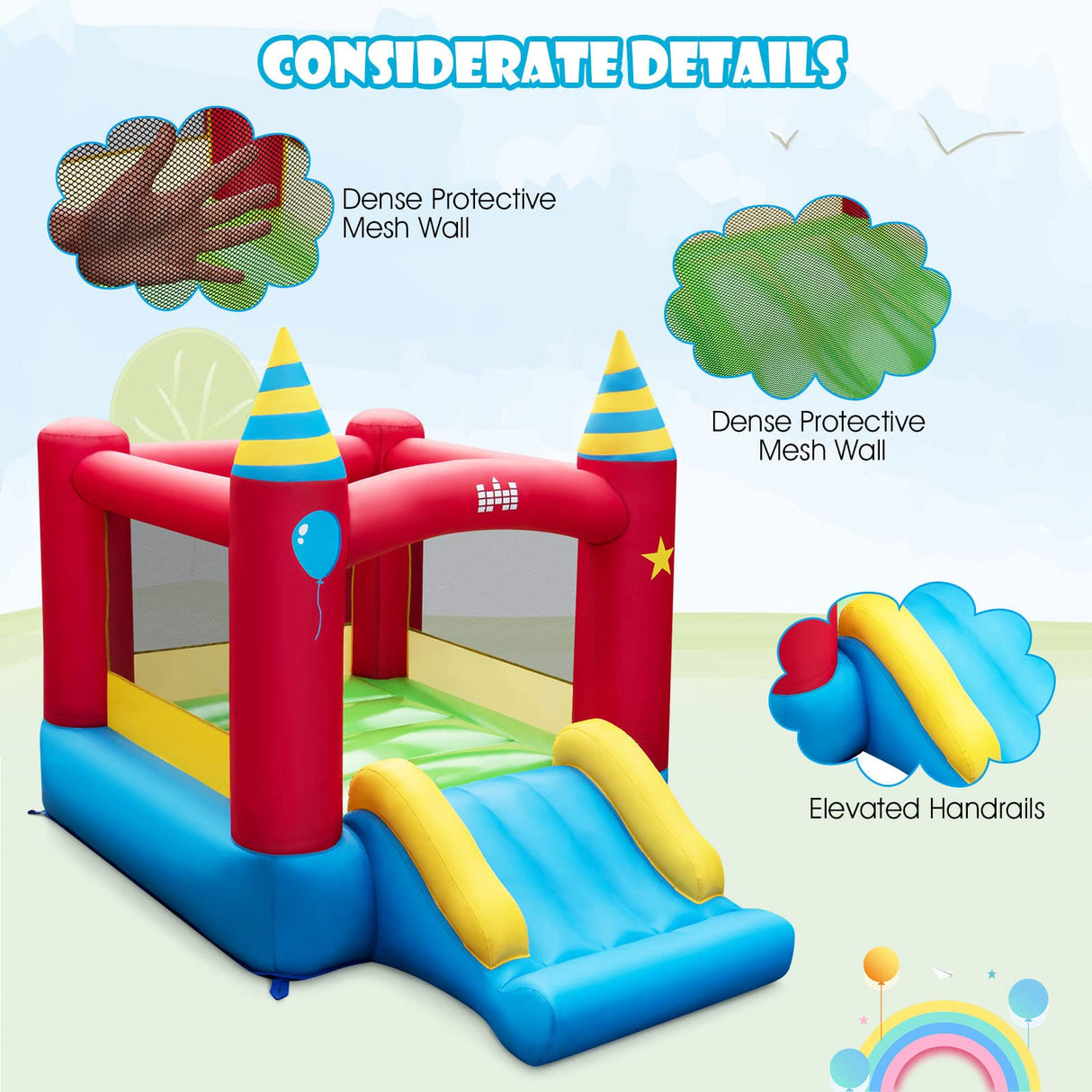 HONEY JOY Inflatable Bounce House, Kids Bouncy Castle w/Large Jumping Area & Wide Slide