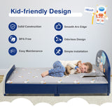 HONEY JOY Single Bed Frames for Kids, Wood Upholstered Twin Bed Platform with Slat Support