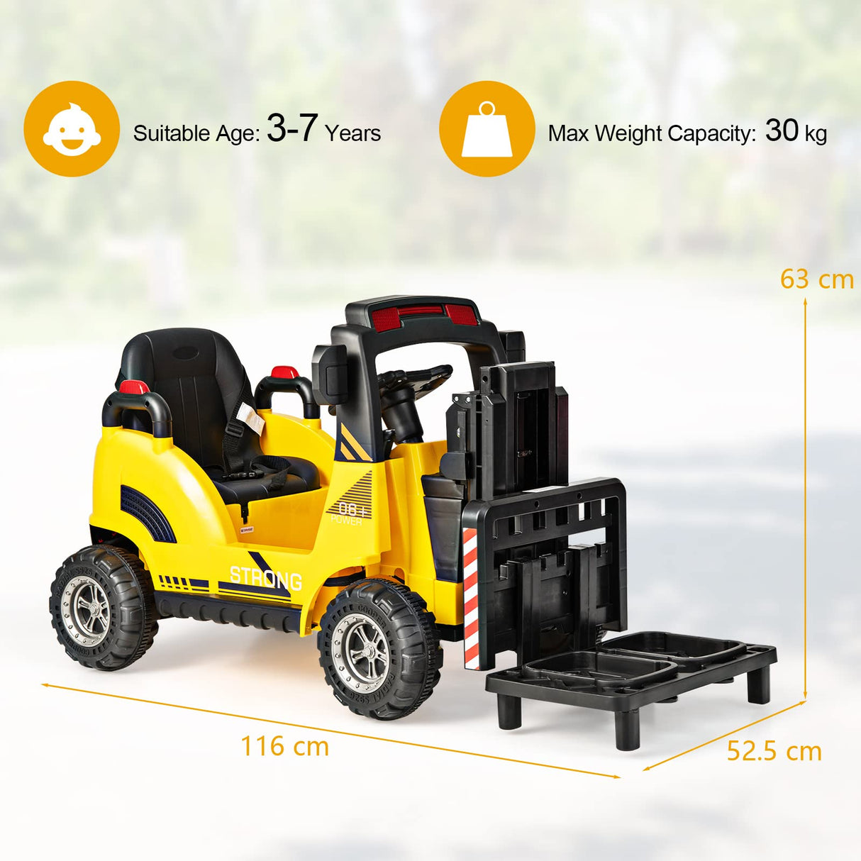 HONEY JOY Kids Electric Ride-On Car, 12V Electric Forklift with Remote Control & Gear Switches, Liftable Fork & Pallet