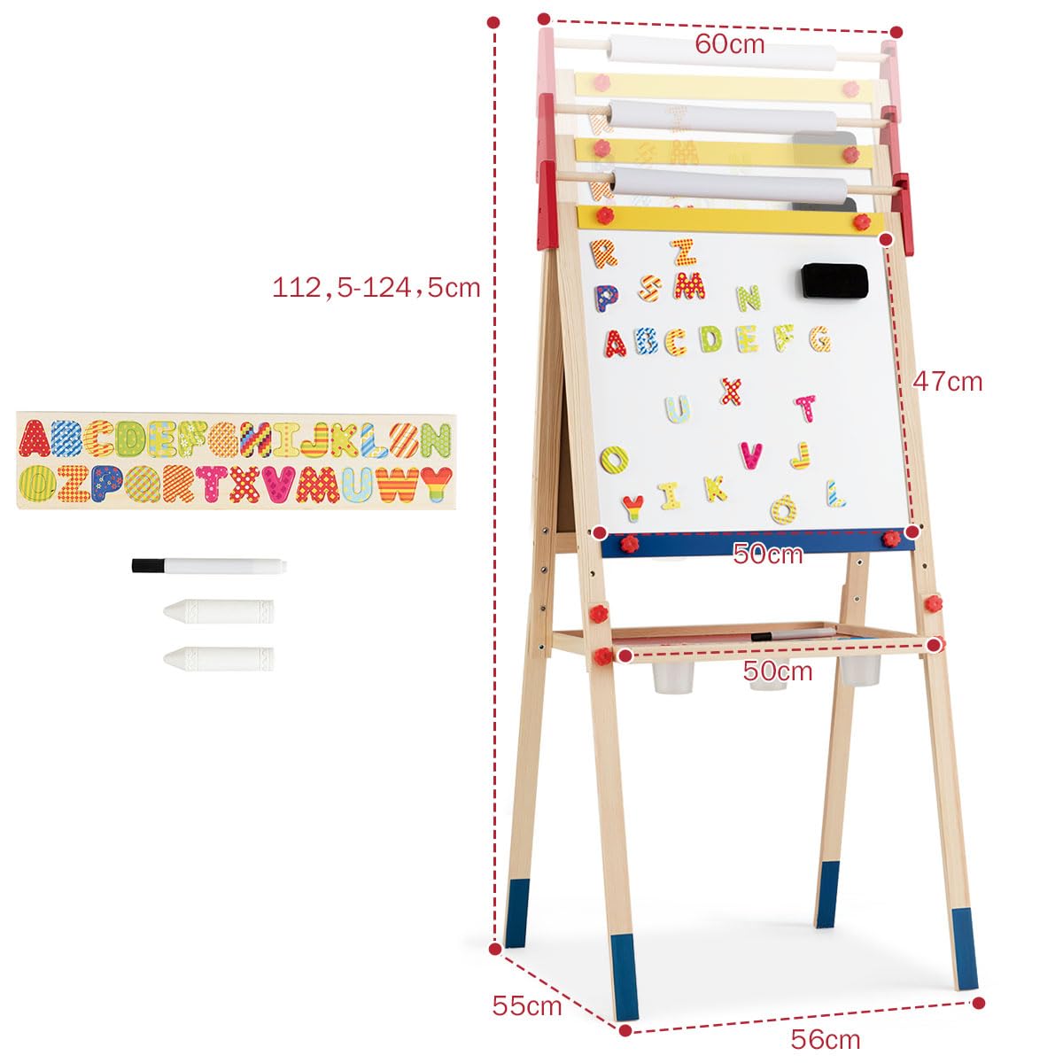 BABY JOY Kids Art Easel, 3 in 1 Double Sided Adjustable Chalkboard & Whiteboard