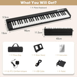 HONEY JOY Foldable 61-Key Piano Keyboard, Portable Electric Piano w/Full Size Keys, Music Stand (Black)