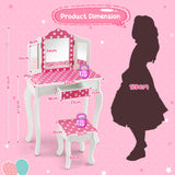 HONEY JOY 2 in 1 Kid Vanity Table & Stool Set Pretend Play Makeup Dressing Table