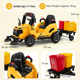 HONEY JOY Kids Electric Ride-On Car, 12V Street Sweeper Truck w/2 Rotating Brushes & 2 Removable Rubbish Bins