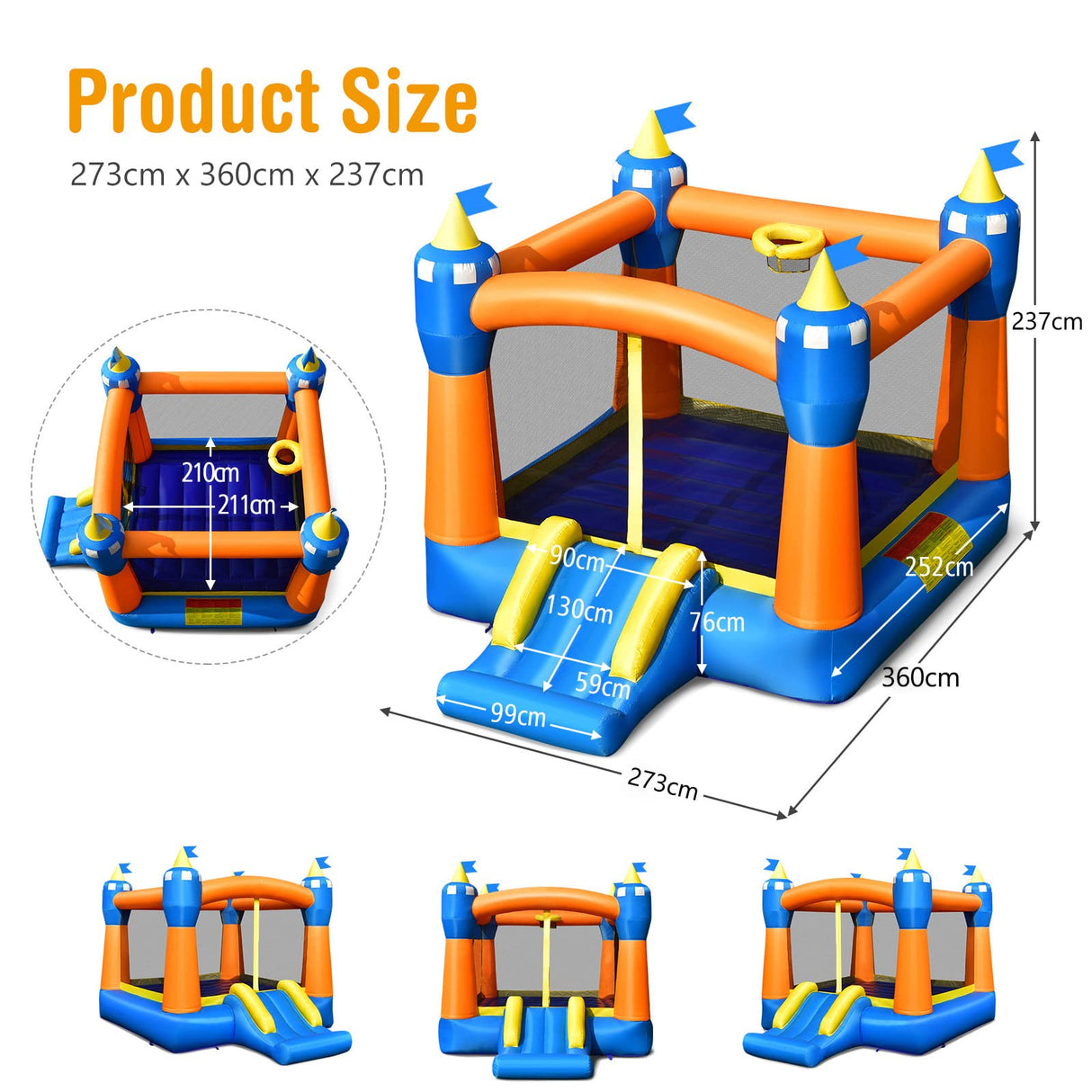 HONEY JOY Kids Inflatable Bounce House, Magic Theme Jumping Slide Bouncer w/Large Jumping Area, Slide & Basketball Rim