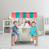 HONEY JOY 2 in 1 Kids Play Kitchen Restaurant, Pretend Play Double Sided Wooden Kitchen Playset