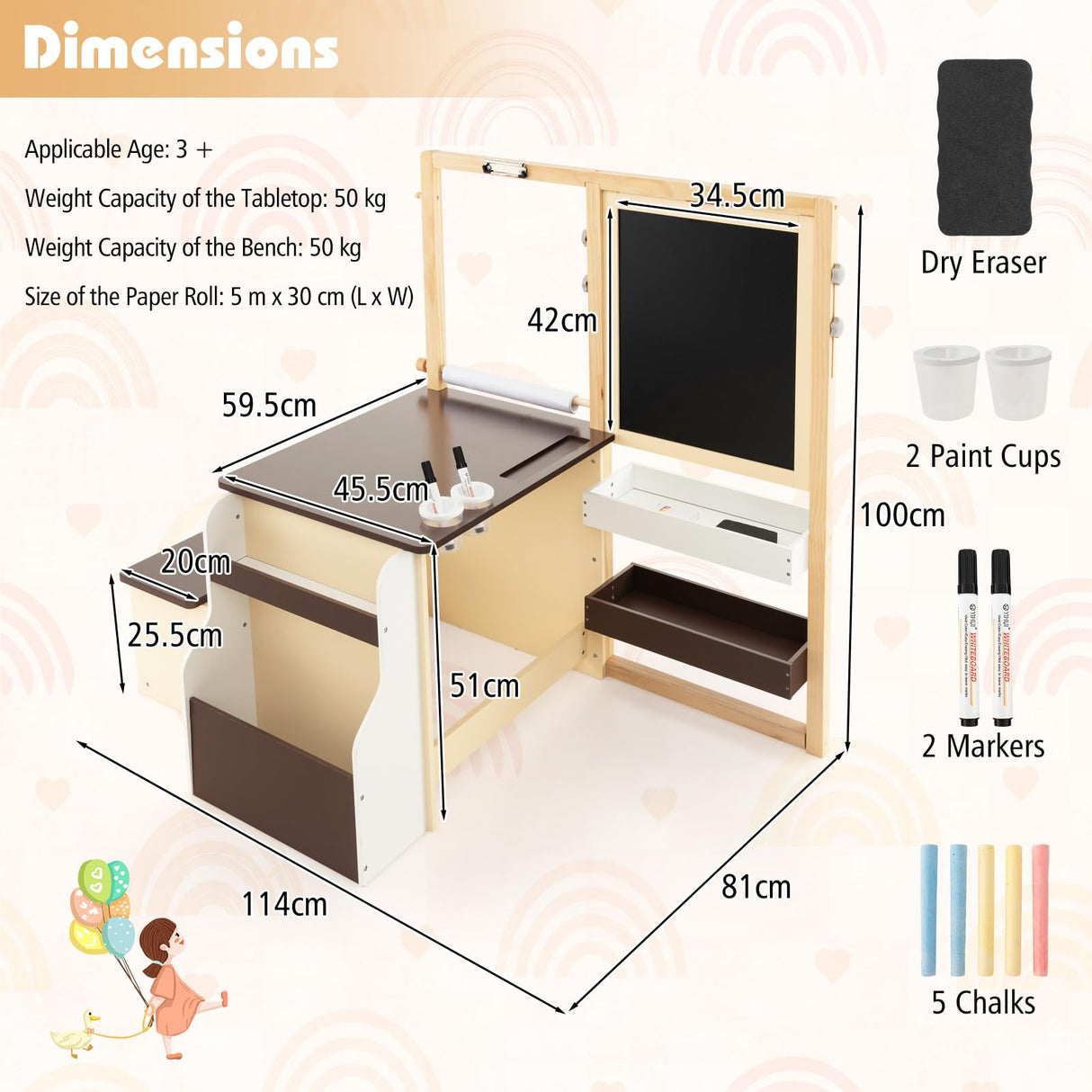 HONEY JOY Easel for Kids Wooden Art Easel with Double-Sided Blackboard & Whiteboard, Paper Roll for Drawing