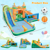 HONEY JOY Inflatable Water Slide, Kids Water Park w/Long Slides, Splash Pools, Climbing Wall, Water Gun