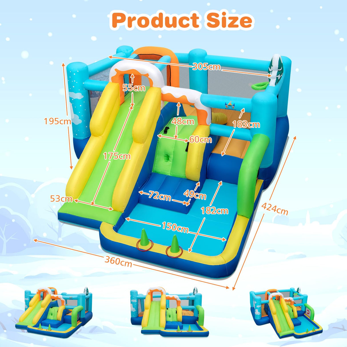 HONEY JOY Kids Inflatable Water Slide, 7-in-1 Outdoor Kids Jumping Castle w/Long Slide, Large Ball Pit, Double Climbing Walls