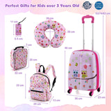 BABY JOY 5 Pieces Kids Luggage Set, Carry-on Children Rolling Suitcase Set w/Backpack, Neck Pillow, Name Tag, Lunch Bag