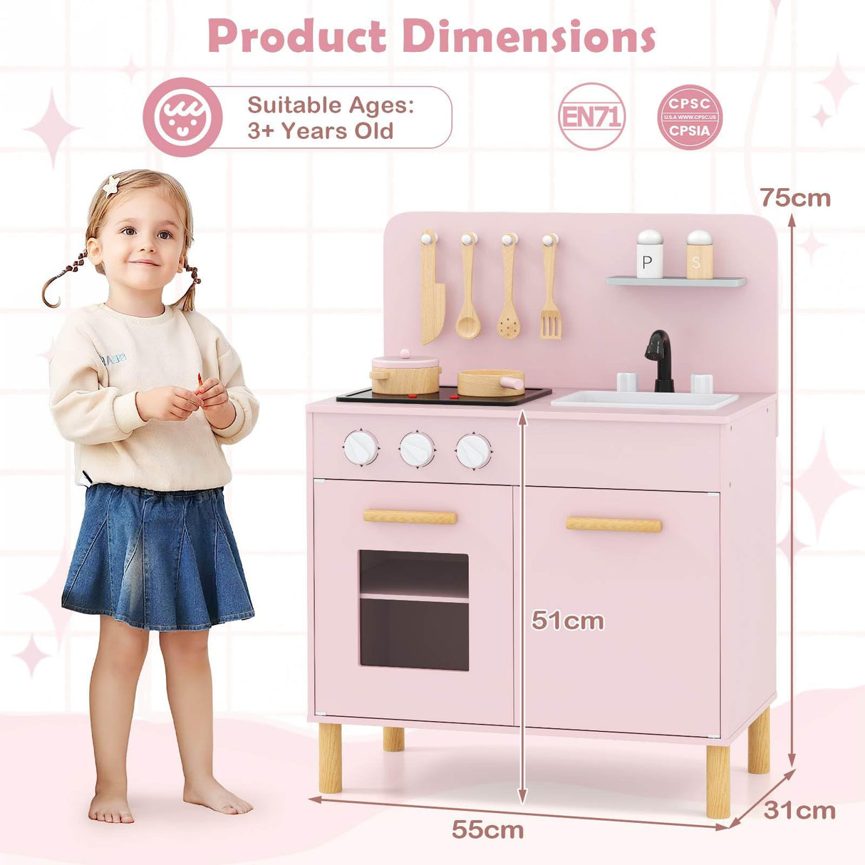 HONEY JOY Kids Kitchen Playset, Toddler Pretend Play Kitchen with Light up Stove & Cooking Sounds