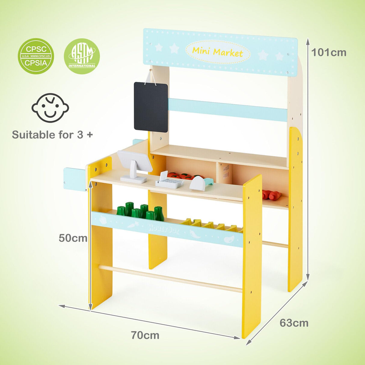 HONEY JOY Wooden Grocery Store for Kids, Pretend Supermarket Stand