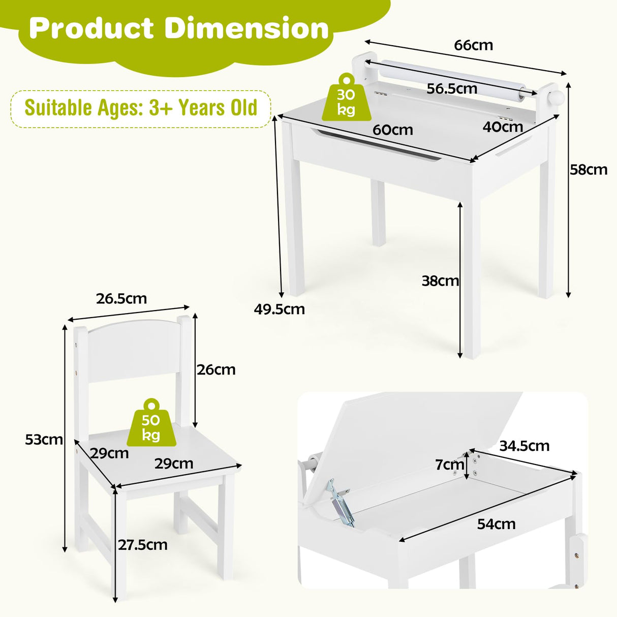 HONEY JOY Kids Table and Chairs Set, Activity Desk and Chair for Children w/Paper Roll Holder & 2 Markers