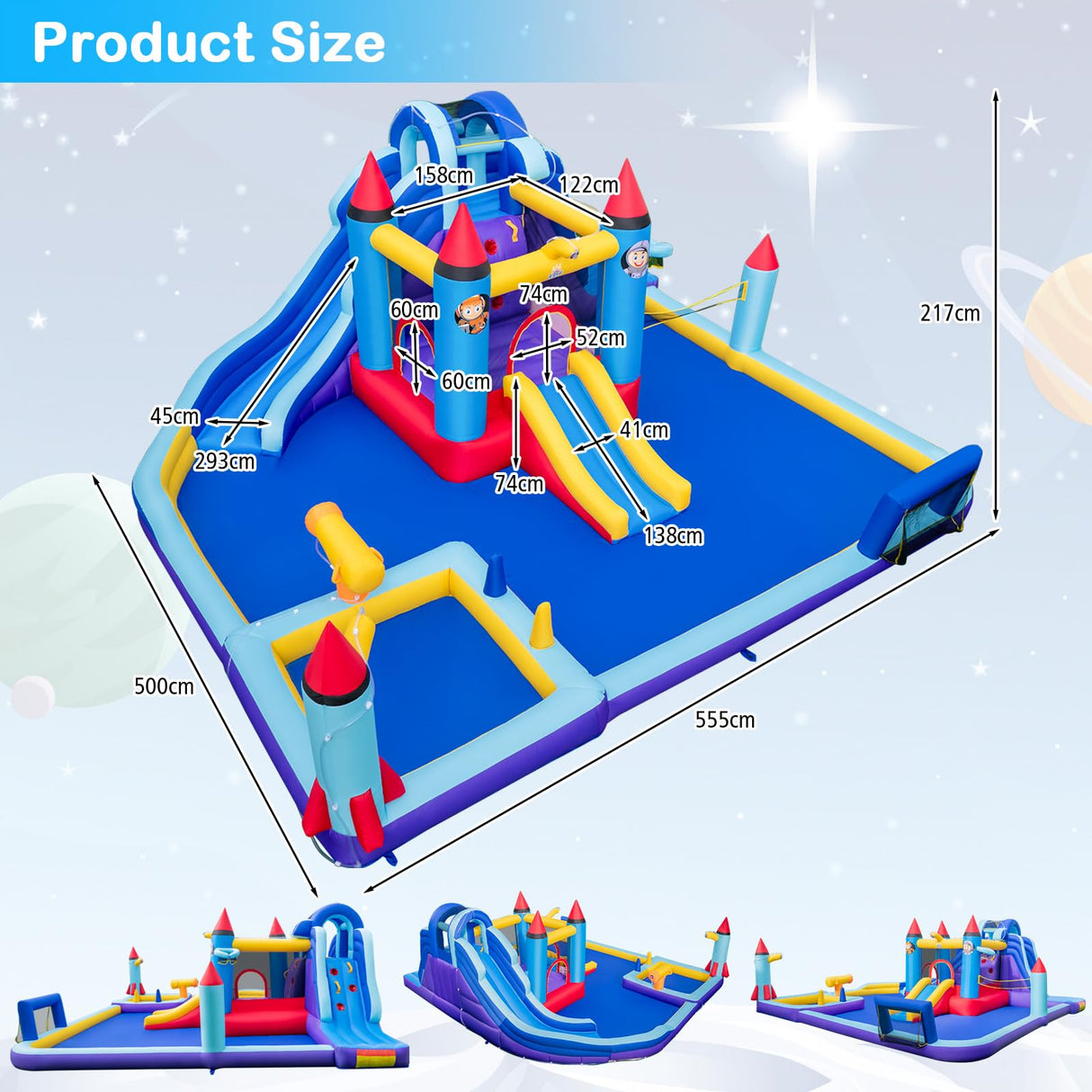 HONEY JOY Inflatable Water Slide Park, Kids Inflatable Jumping Castle w/2 Slides