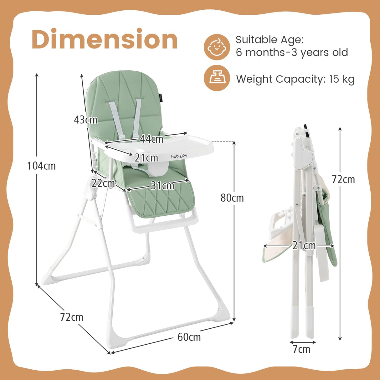 BABY JOY Foldable High Chair, Easy Clean Compact Highchair with Removable Adjustable Tray and PU Seat Cushion