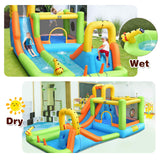 HONEY JOY 8 in 1 Inflatable Water Slide, Water Park w/Double Slides, Basketball Hoop