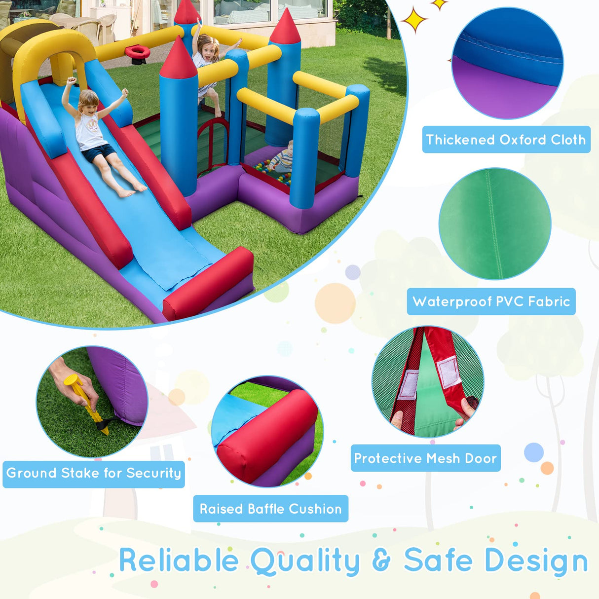 HONEY JOY Inflatable Bounce House, Jumping Castle w/Slide, Climbing Wall, Basketball Rim