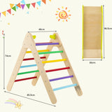 HONEY JOY Wooden Climbing Triangle Ladder for Kids, 2 in 1 Pikler Triangle Climber with Ramp for Slide