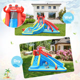 HONEY JOY Inflatable Water Slide, 7 in 1 Giant Water Park Double Long Slide w/Splash Pool, Tunnel Adventure (with 750W Blower)