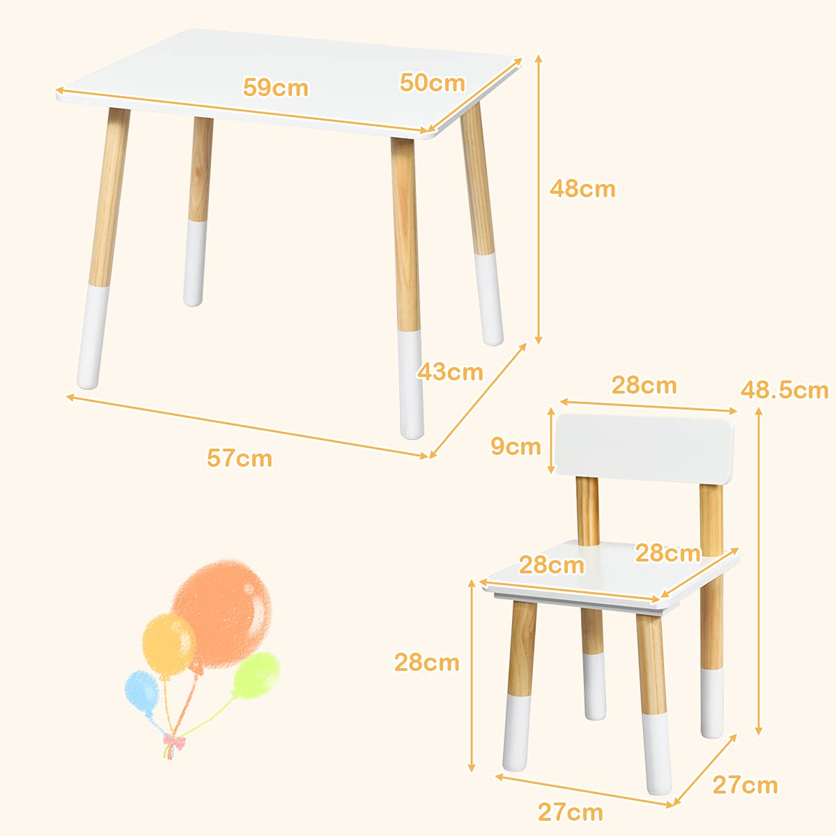 HONEY JOY Kids Table and Chairs Set, 3 Pieces Table Furniture for Toddler Drawing Reading Arts Crafts Snack Time