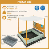 HONEY JOY Kids Sandbox with Sand Wall, Wooden Sandpit for 3-8 Years w/Removable Canopy