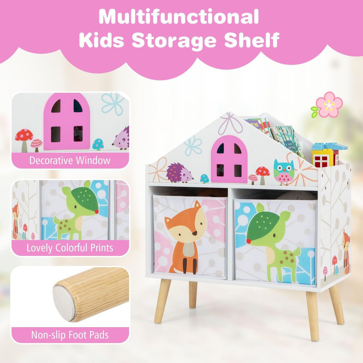 HONEY JOY Kids House-Shaped Bookshelf