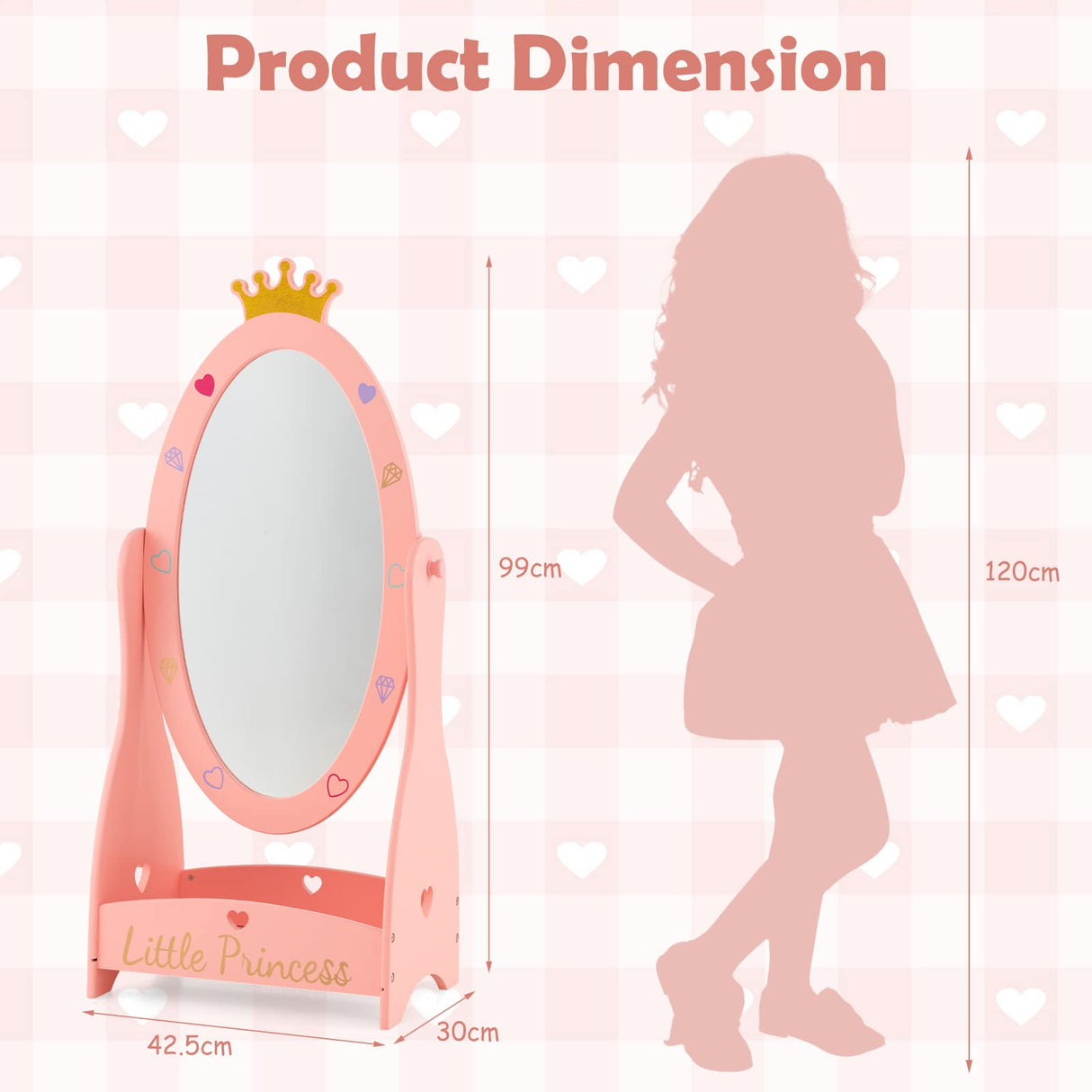 HONEY JOY Kids Full Length Mirror, Princess Floor Free Standing Mirror w/Storage Shelf