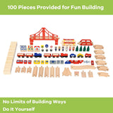 Kids Wooden Train Track Railway Set Table with 100 Multicolor Pieces