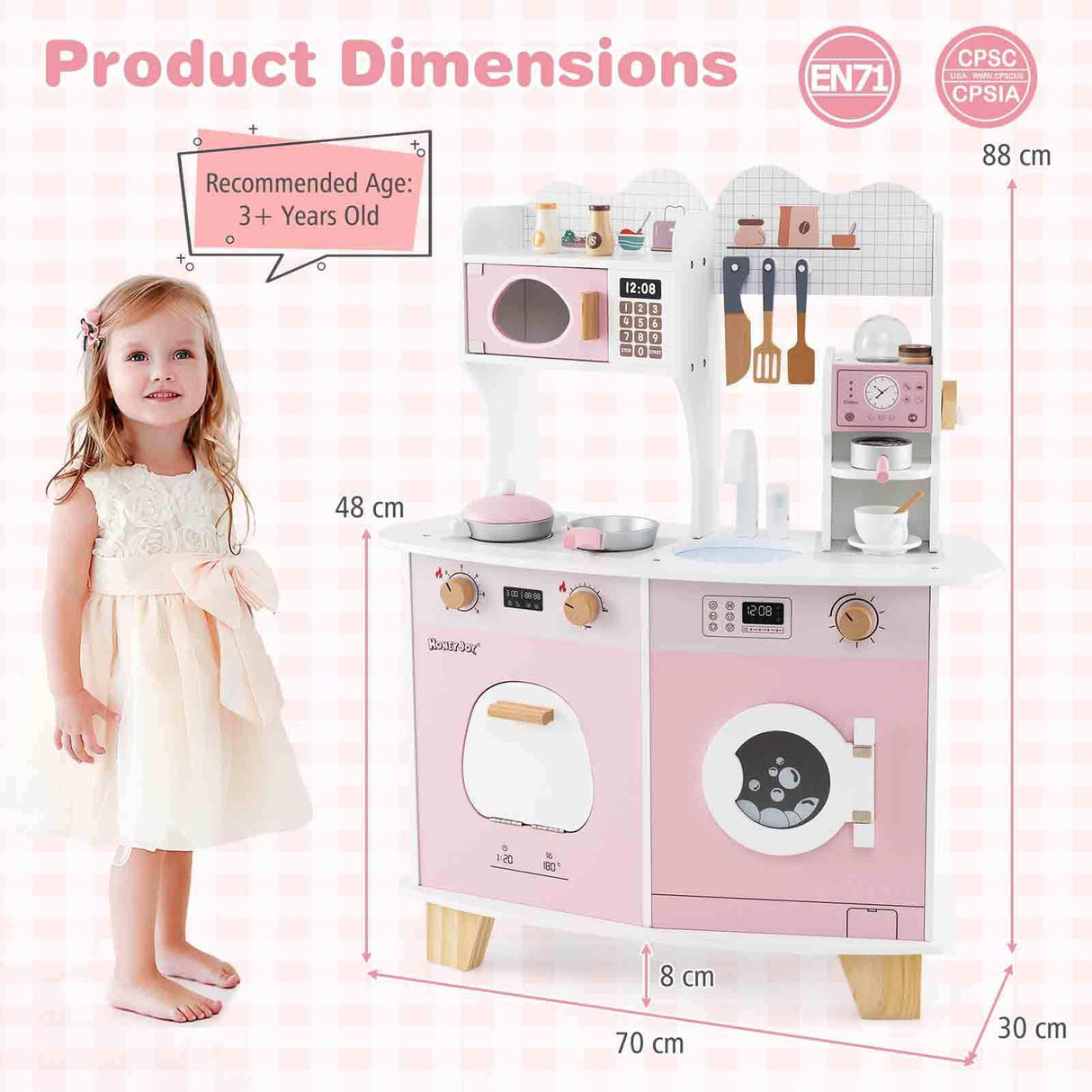 HONEY JOY All-in-1 Wooden Kids Kitchen Playset, Pretend Play Kitchen w/Coffee Maker