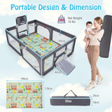 204 × 147 cm Large Baby Playpen, Baby Playard with Basketball Hoop, Soccer Gates, Pull Rings, Zippered Doors & Ocean Balls