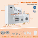 3-in-1 Kids Kitchen Playset Corner Pretend Play Kitchen w/Fridge Washing Machine