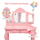 HONEY JOY 2 in 1 Kids Vanity Table & Chair Set, Princess Makeup Dressing Table with Drawer & Tri-Folding Mirror