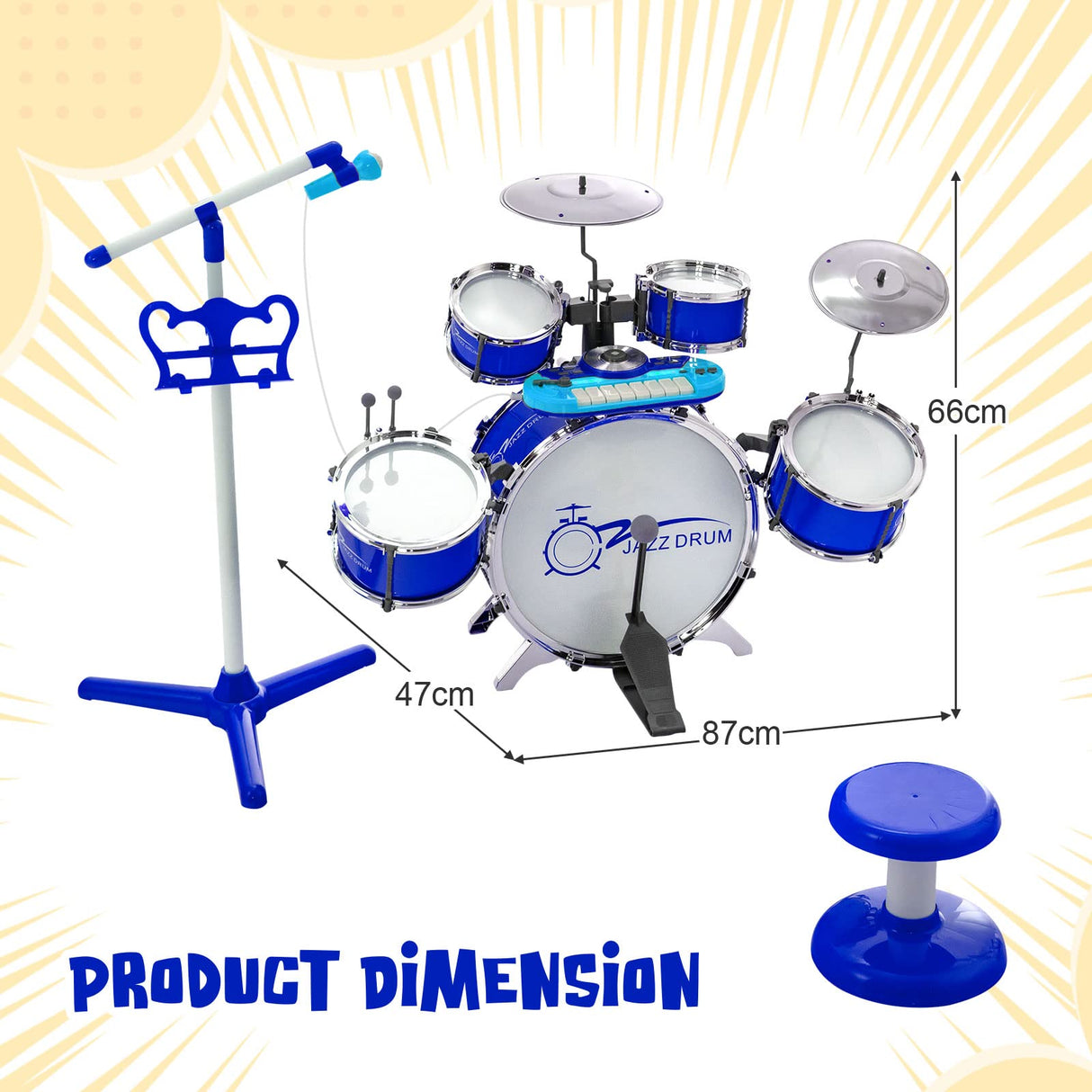 HONEY JOY Kids Drum Keyboard Set with Stool