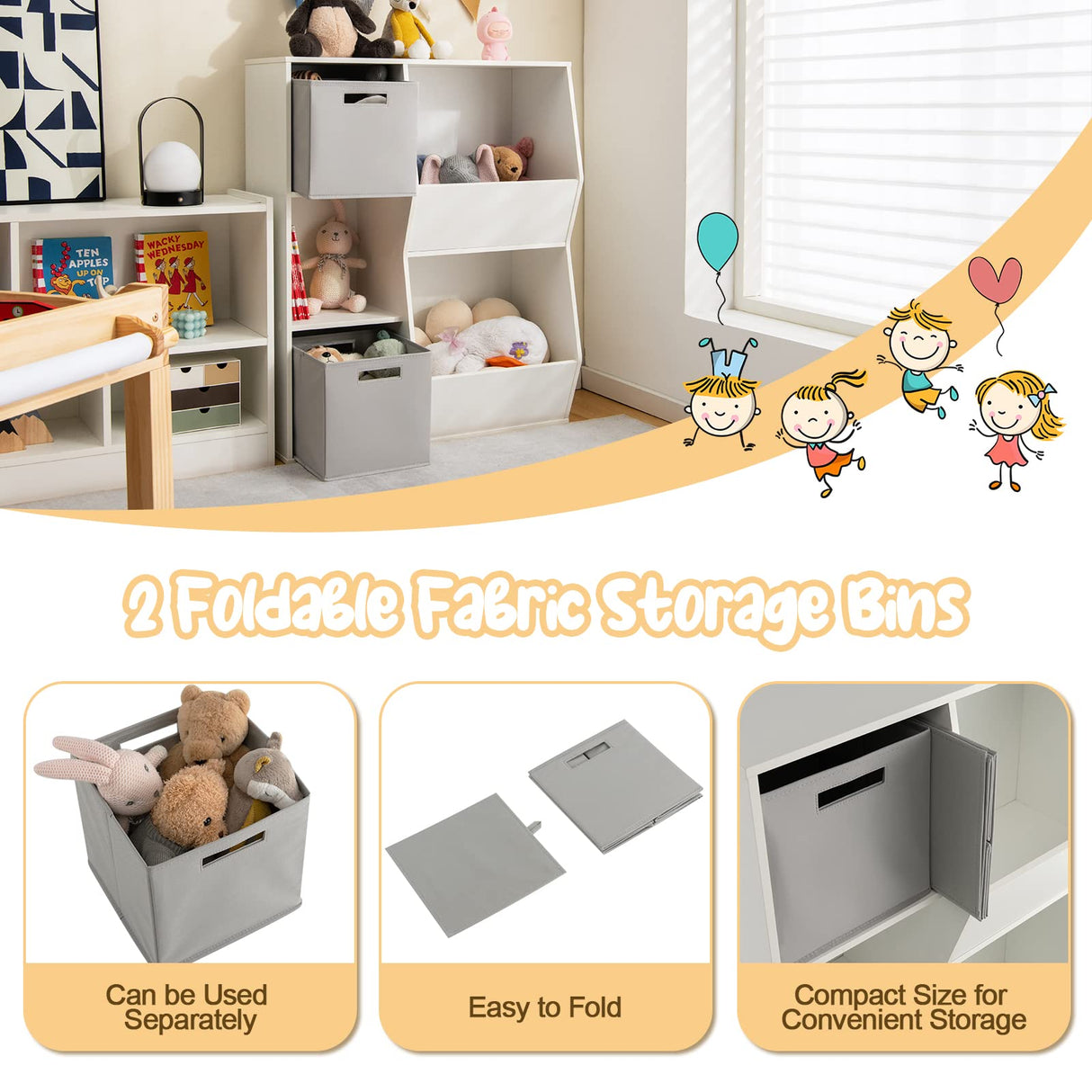 HONEY JOY 5 Cubbies Kids Toy Storage Organiser with Bookcase