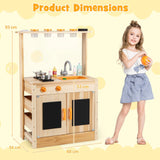 HONEY JOY Mud Kitchen for Kids, Fir Wood Kitchen Playset with Planting Pots, Cookware, Stoves