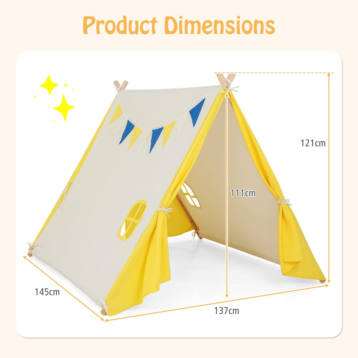 HONEY JOY Kids Play Tent, Triangular Kids & Toddlers Tent with Solid Wood Frame